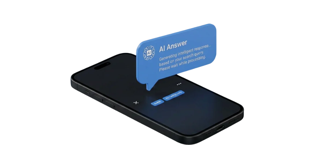 Mobiltelefon AI-válasz buborékkal – AI-első keresési megközelítés