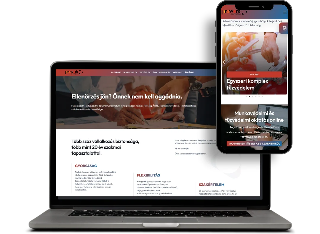 A ProWork munkavédelmi oldala és az online oktatás felülete két eszközön